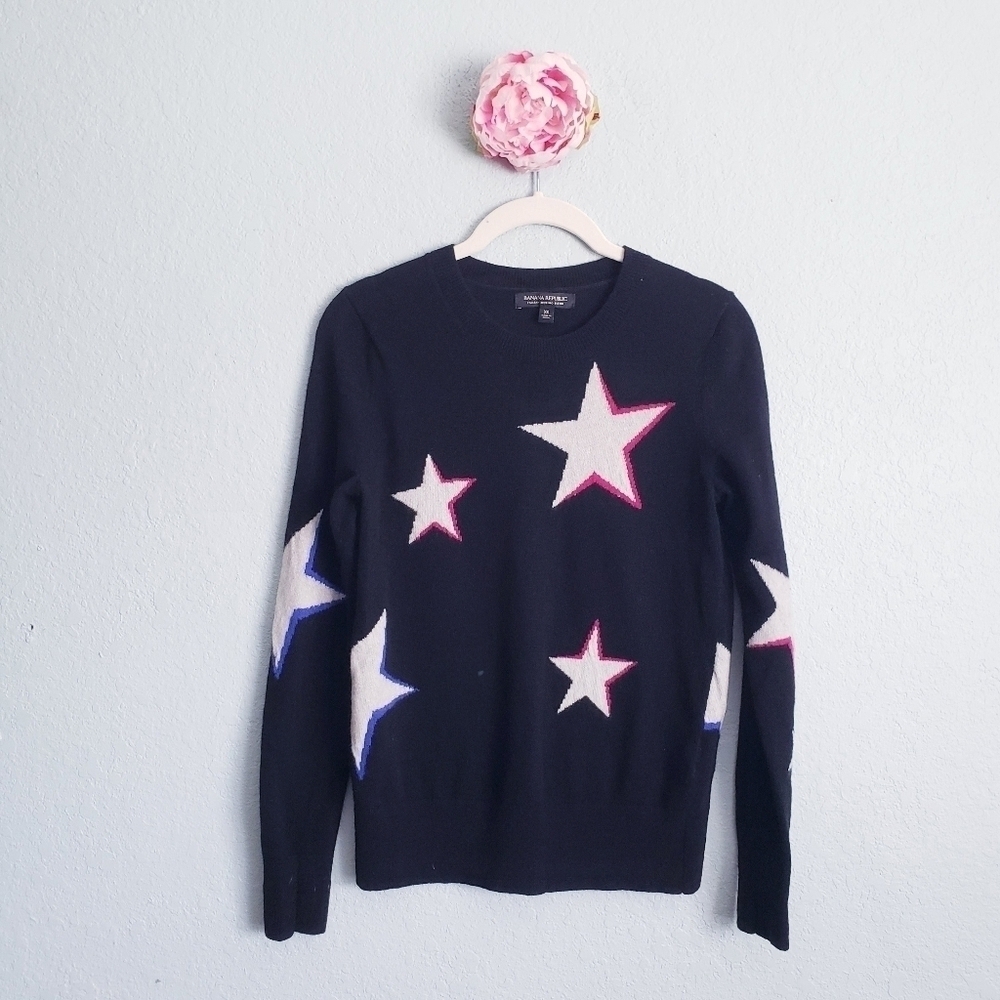 Banana Republic Black Merino Wool Star Sweater